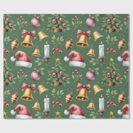 Papel De Presente Retro Green Christmas Wrapping Paper