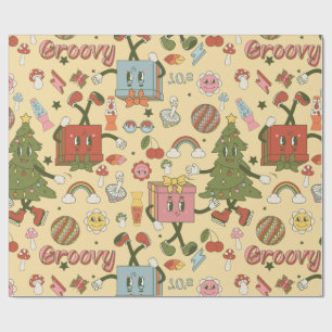 Papel De Presente retro groovy árvore de natal de discoteca dos anos