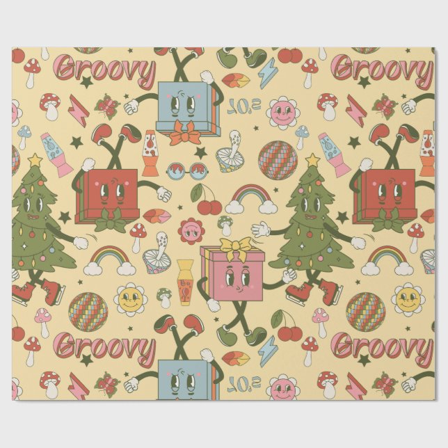 Papel De Presente retro groovy árvore de natal de discoteca dos anos (Aberto)