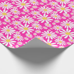 Papel De Presente Retro Groovy Daisies Primavera Daisy Pink