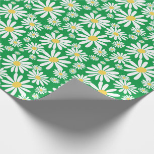 Papel De Presente Retro Groovy Daisies Primavera Pattern Kelly Green