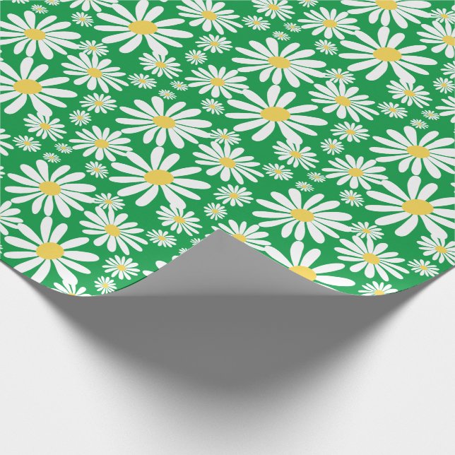 Papel De Presente Retro Groovy Daisies Primavera Pattern Kelly Green (Ponta)