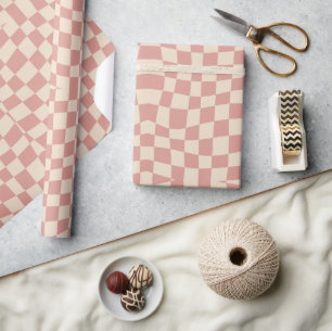 Papel De Presente retro groovy fofo xadrez ondulado rosa