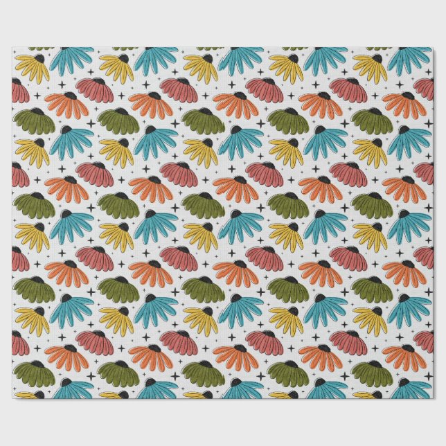 Papel De Presente Retro Halftone Coneflowers (Barra)