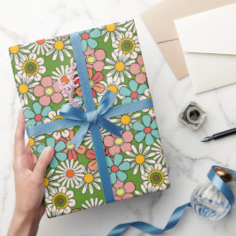 Papel De Presente Retro Hippie Groovy Flower Hello 30 de aniversário