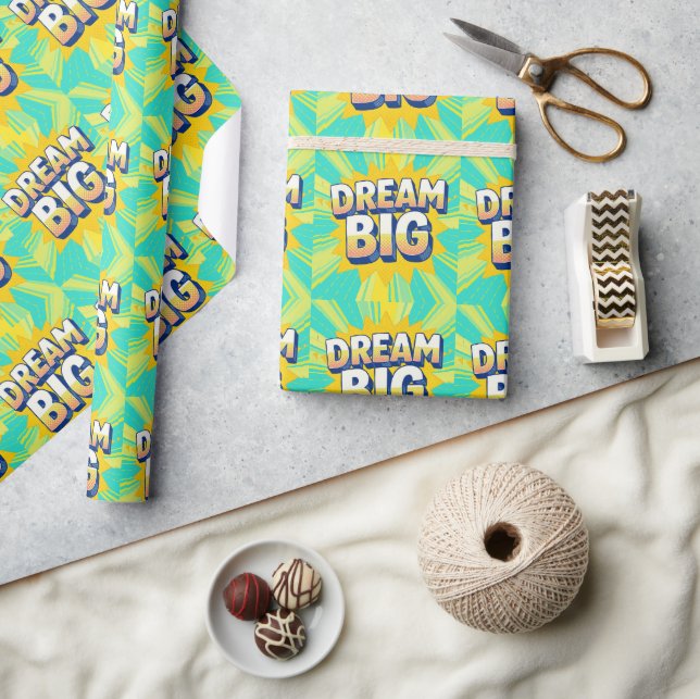 Papel De Presente Retro lettering dream big text (Artesanato)