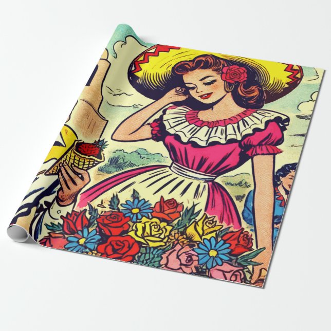 Papel De Presente Retro Love Casal Comic (Desenrolado)