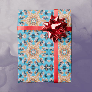 Papel De Presente Retro Mandala Azul e Laranja