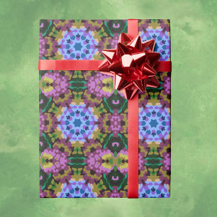 Papel De Presente Retro Mandala Blue Purple e Yellow