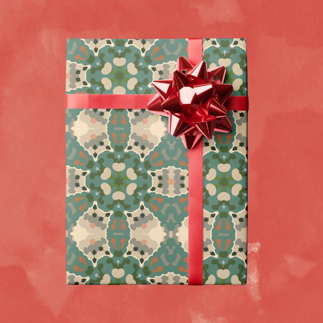 Papel De Presente Retro Mandala Verde Castanho e Laranja (Criador carregado)