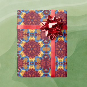 Papel De Presente Retro Mandala Vermelho Azul e Amarelo