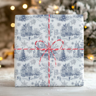 Papel De Presente Retro Natal Toile Azul Vitoriano