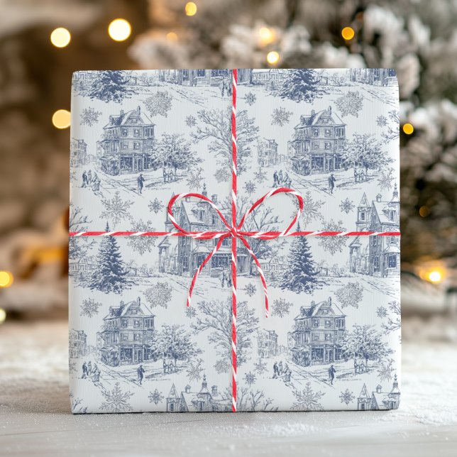 Papel De Presente Retro Natal Toile Azul Vitoriano (Criador carregado)