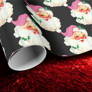 Papel De Presente Retro Negro Papai Noel Encantado Presente de Natal