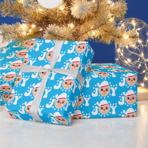 Papel De Presente Retro Papai Noel Azul