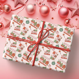 Papel De Presente Retro Pink and Green Holiday Joy