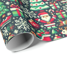 Papel De Presente Retro Pixel Art Christmas Wrapping Paper