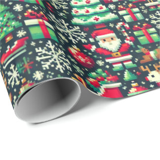 Papel De Presente Retro Pixel Art Christmas Wrapping Paper