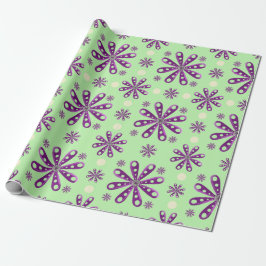 Papel De Presente Retro Purple Flowers on Green Background