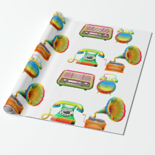 Papel De Presente Retro relógio de rádio Vintage antiga escola