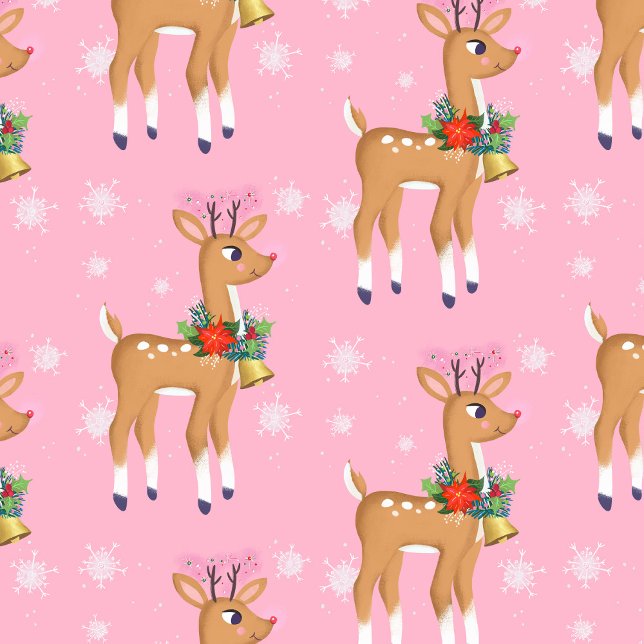 Papel De Presente Retro Rudolph Reindeer a Rosa (Criador carregado)