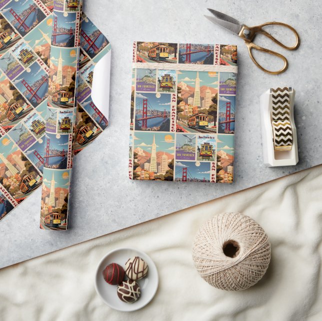 Papel De Presente Retro San Francisco Patchwork (Artesanato)