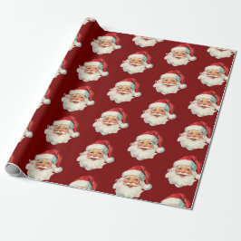 Papel De Presente Retro Santa Face Christmas Red