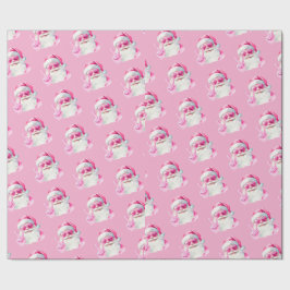 Papel De Presente Retro Santa Face Peace Sign Christmas Pink