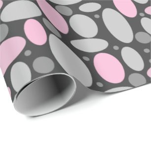 Papel De Presente retro, sessenta, bolinhas, cinzas e rosa