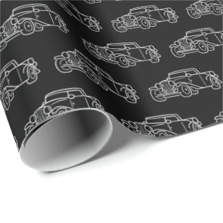 Papel De Presente Retro Simple Elegant Black White Classic Cars