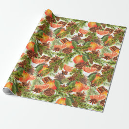 Papel De Presente RETRO Tangerinas Chocolate Cookie Pine Natal