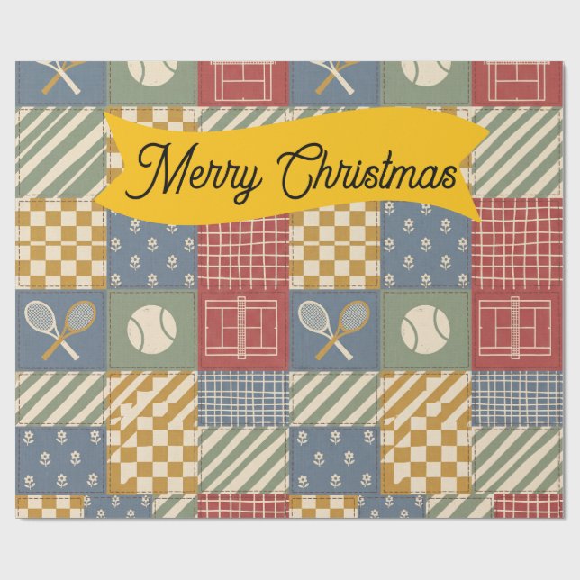 Papel De Presente Retro Tênis Patchwork Feliz Natal (Aberto)