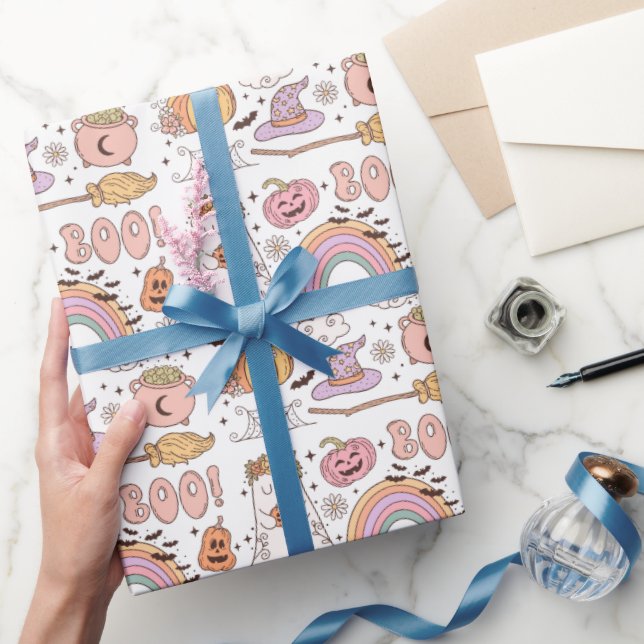 Papel De Presente Retro Trendy Cute Halloween Elements Ghost Pumpkin (Presentear)