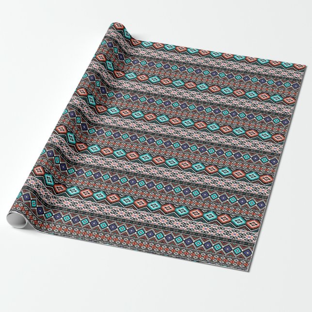 Papel De Presente Retro Tribal Navajo: Geométrico Sem Vista. (Desenrolado)