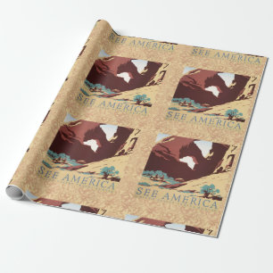 Papel De Presente Retro Veja a América Western Cowboys Deserto Arco