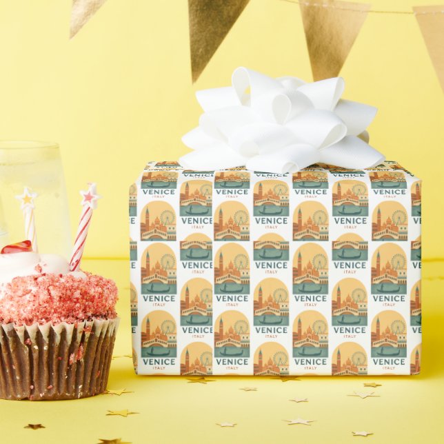 Papel De Presente Retro Venice Italy Wrapping Paper – Gondola  (Festa de aniversário)