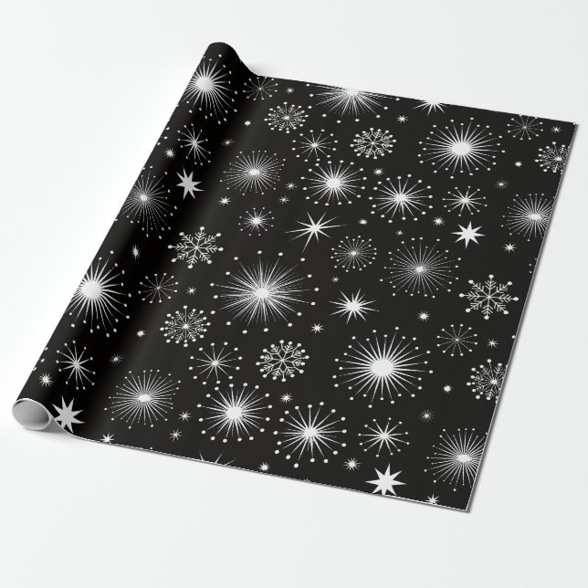Papel De Presente Retro Vintage Christmas Stars & Snowflakes (Desenrolado)