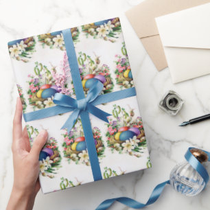 Papel De Presente retro vintage festa da cesta de ovos de Páscoa