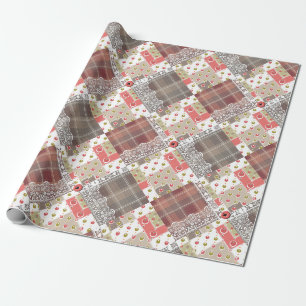 Papel De Presente Retro vintage lace xadrez patchwork verificada boh