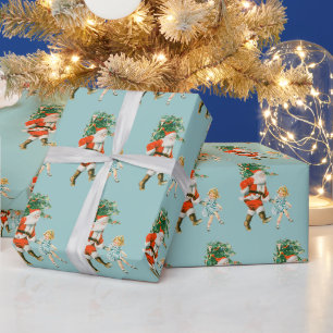 Papel De Presente Retro Vintage Papais noeis e Natal para Garotas