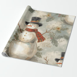 Papel De Presente Retro Vintage Snowman Cute Christmas 