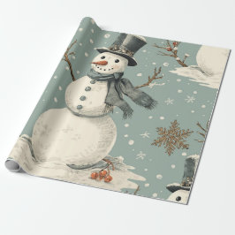 Papel De Presente Retro Vintage Snowman Cute Christmas 