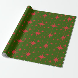 Papel De Presente Retro Vintage Stars Red and Green