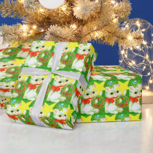 Papel De Presente Retro vintai festa de tiled de gato de Natal