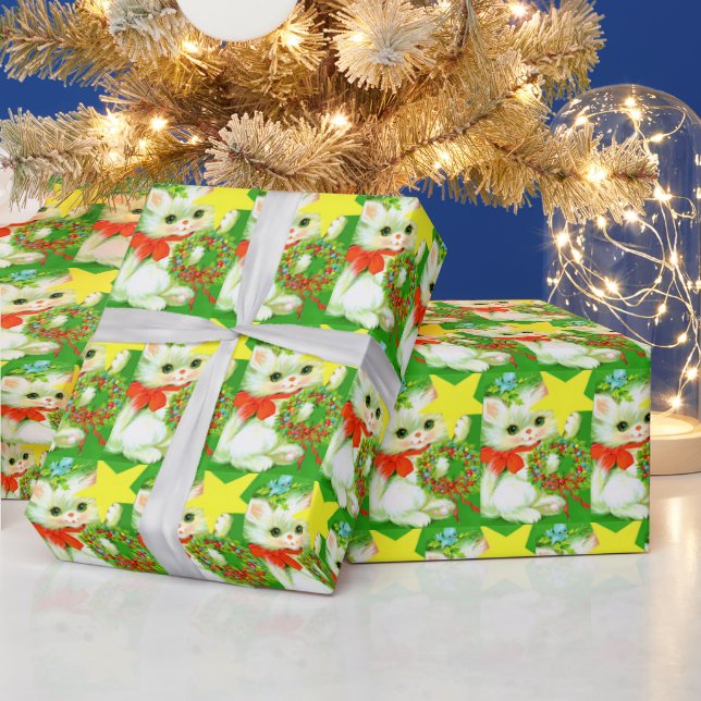 Papel De Presente Retro vintai festa de tiled de gato de Natal (Feriados)