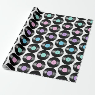 Papel De Presente Retro Vinyl Records Colorous Patterno Design