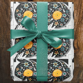 Papel De Presente Retro Watercolor Registro Floral de Aniversário