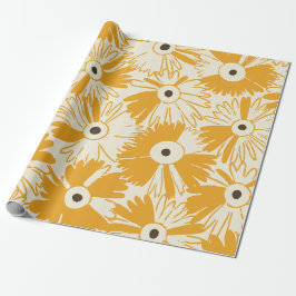 Papel De Presente Retro Wildflower Large Scale Floral Goldenrod