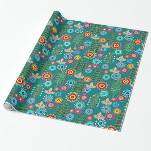 Papel De Presente Retroativo, padrão de flores