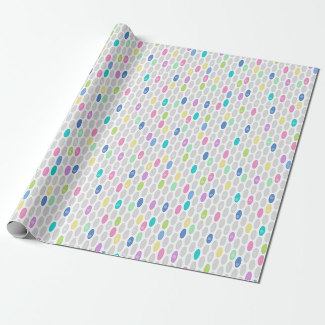 Papel De Presente Retrorcores sem costura design círculos bolinhas p (Desenrolado)